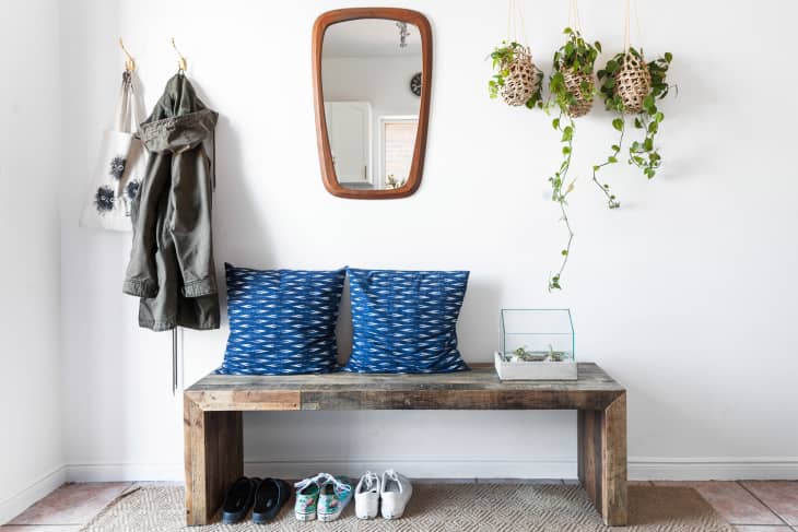 Entryway storage shop unit with bench